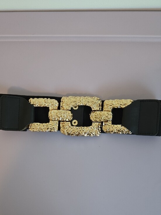 Accessories - Gold-Link Accent Black Elastic Waist Belt